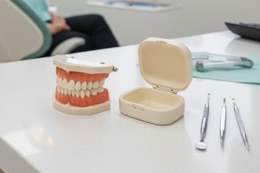 Paciente sorrindo após conferir o preço prótese dentária Cascavel em consultório odontológico no Paraná.